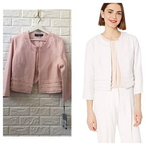 Karl Lagerfeld pink fringe tweed cropped jacket
